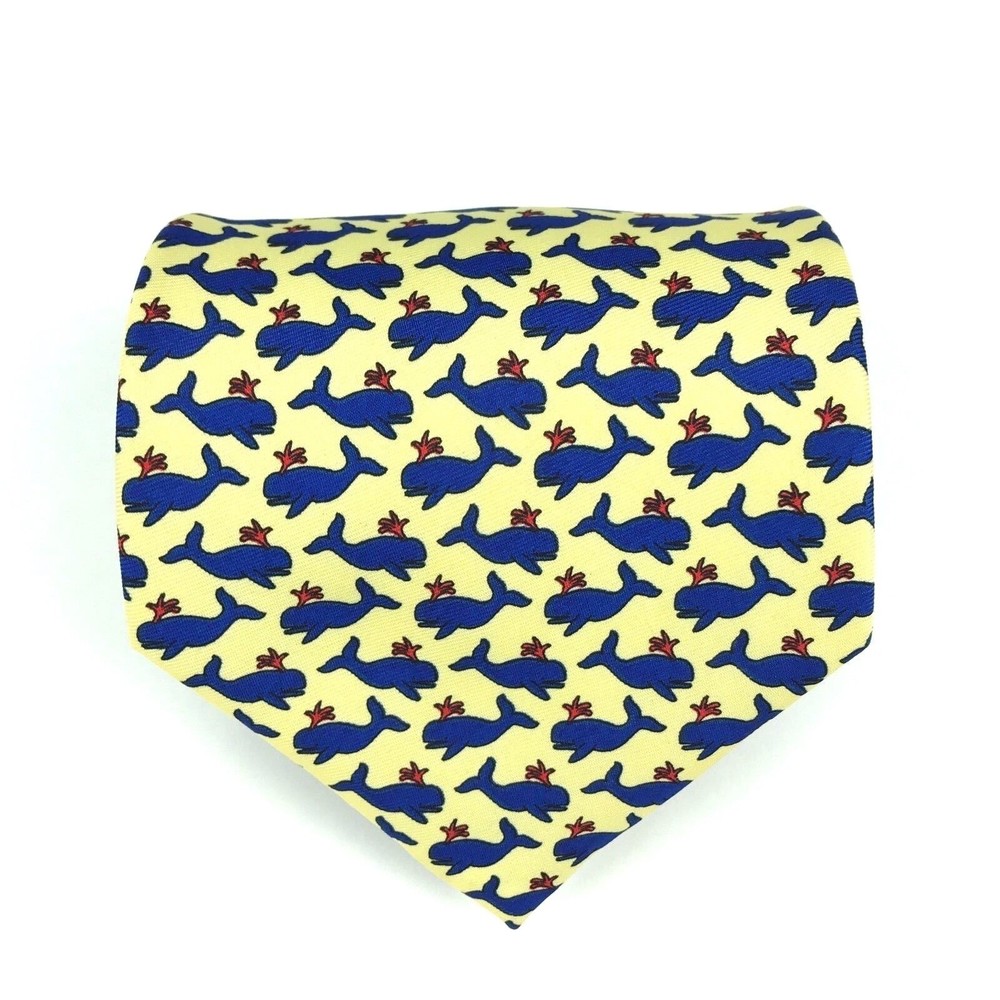 Utopia Tie Handmade Yellow Blue Whale Animal Pattern Ocean Sea Life Necktie 57"
